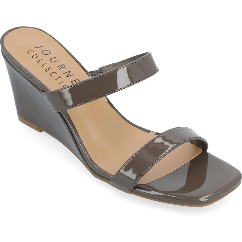 Journee Collection Womens Clover Patent Slip-On Wedge Sandals Leather Driving Shoe Style Journee Collection Womens Clover Patent Slip-On Wedge Sandals Leather Driving Shoe Style