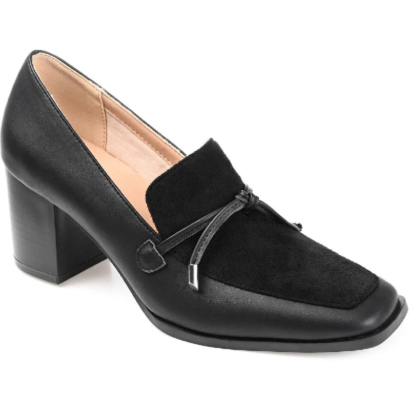 Journee Collection Womens Crawford Square Toe Comfort Loafer Heels Distressed Leather Shoe Style  