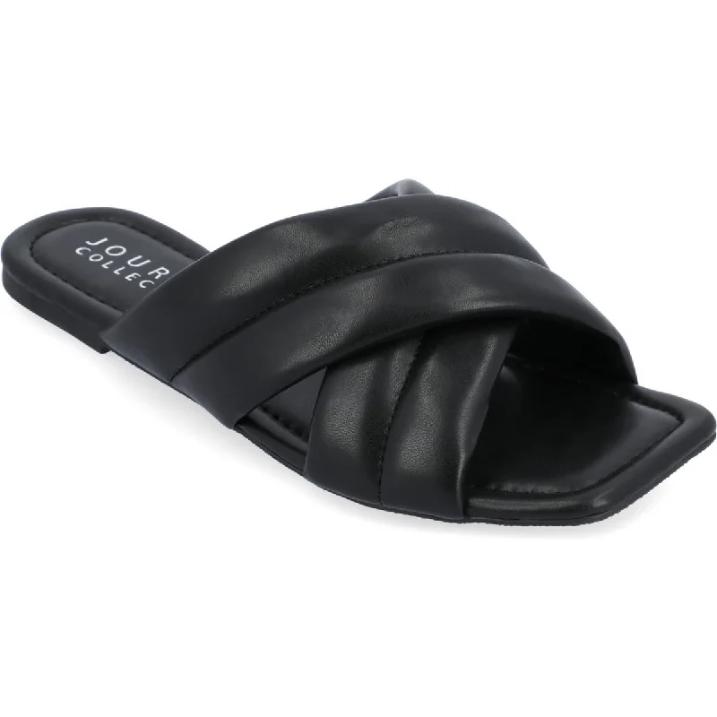 Journee Collection Womens Divyah Faux Leather Slip On Slide Sandals Chunky Platform Sneaker Style Journee Collection Womens Divyah Faux Leather Slip On Slide Sandals Chunky Platform Sneaker Style