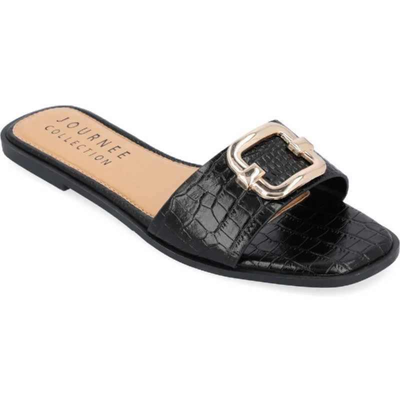 Journee Collection Womens Faux Leather Dressy Slide Sandals Sustainable Shoe Design  