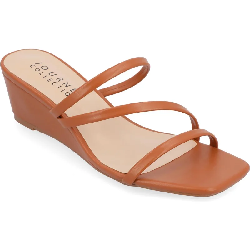 Journee Collection Womens Takarah Faux Leather Slip-On Slide Sandals Rubber - Sole Plimsoll Look  