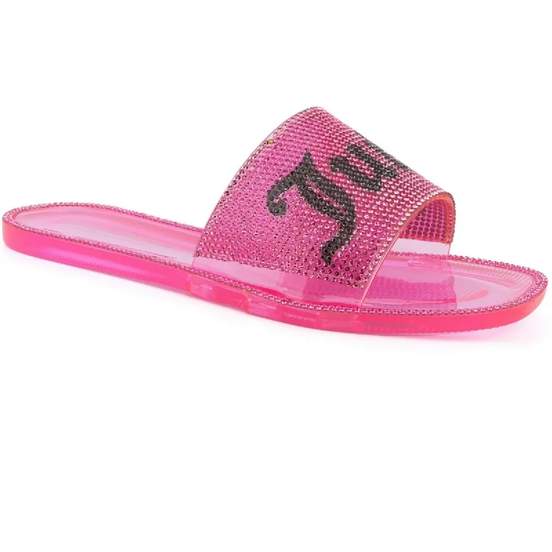 Juicy Couture Womens Hylton Logo Rhinestone Pool Slides Retro Basketball Sneaker Design Juicy Couture Womens Hylton Logo Rhinestone Pool Slides Retro Basketball Sneaker Design