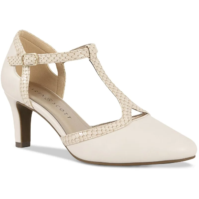 Karen Scott Womens Bilaya Faux Leather Buckle Pumps Two - Tone Shoe Design  