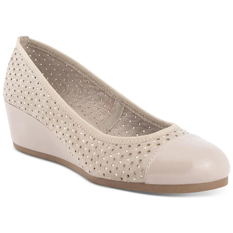 Karen Scott Womens Prilee Faux Suede Perforated Wedge Heels Metallic Trim Shoe Design Karen Scott Womens Prilee Faux Suede Perforated Wedge Heels Metallic Trim Shoe Design