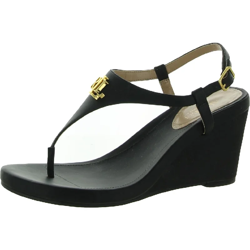 Lauren Ralph Lauren Womens Jeannie Faux Leather Logo Wedge Sandals Ankle - High Military Boot Style Lauren Ralph Lauren Womens Jeannie Faux Leather Logo Wedge Sandals Ankle - High Military Boot Style