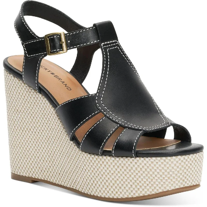 Lucky Brand Womens Ressica Leather Open Toe Wedge Sandals Zip - Up Boot Style  