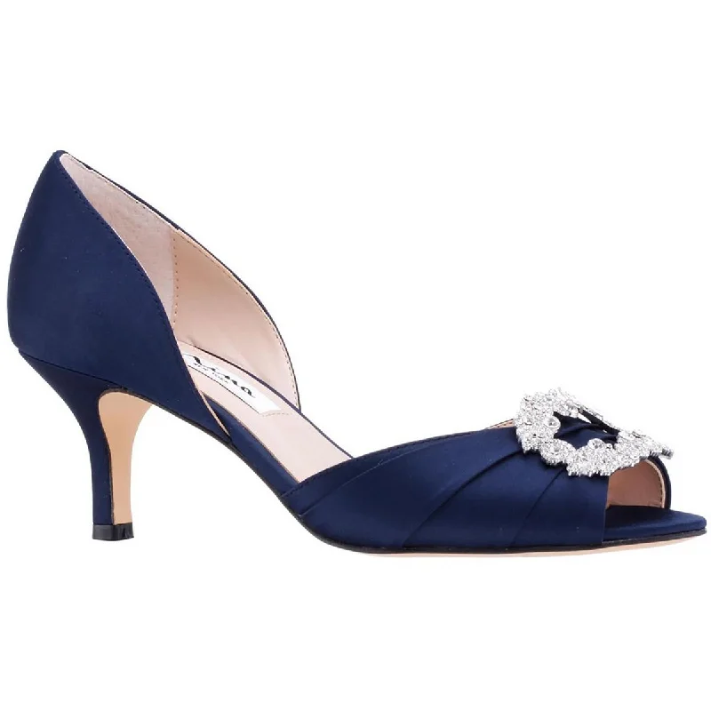 Nina Womens Corrine Satin Peep-Toe D'Orsay Heels Elastic - Sided Chelsea Look  
