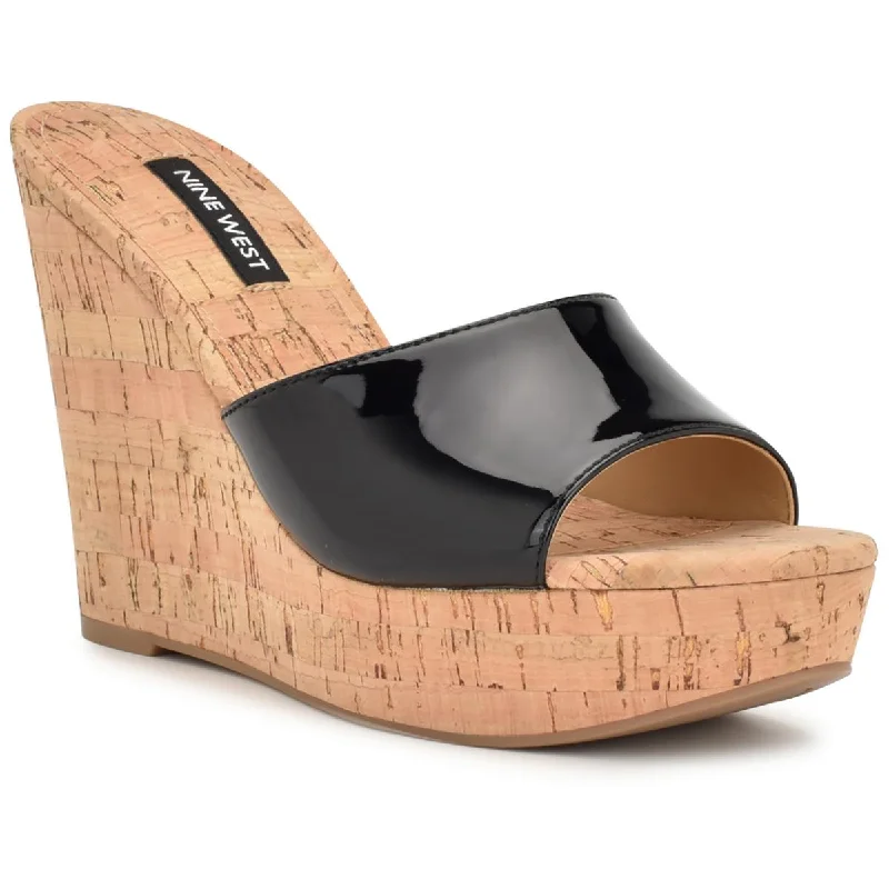 Nine West Womens Herden Patent Cork Wedge Sandals Minimalist Sneaker Style  