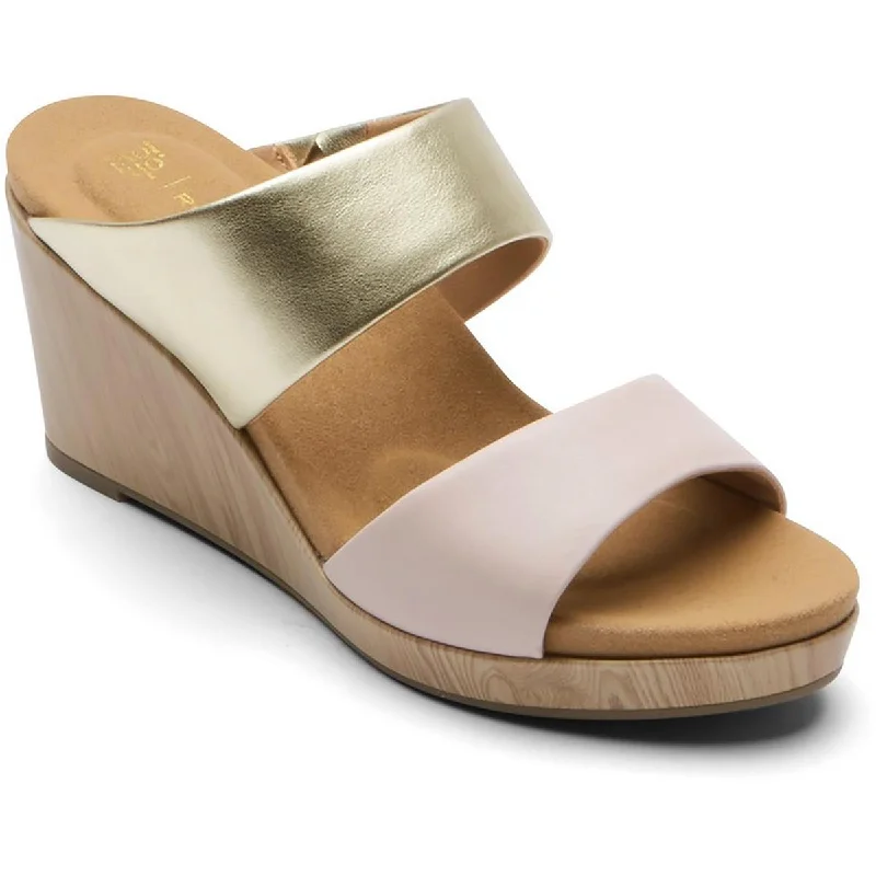 Rockport Womens OJ Briah Two Band Leather Slip On Wedge Sandals Skateboarding Sneaker Style Rockport Womens OJ Briah Two Band Leather Slip On Wedge Sandals Skateboarding Sneaker Style