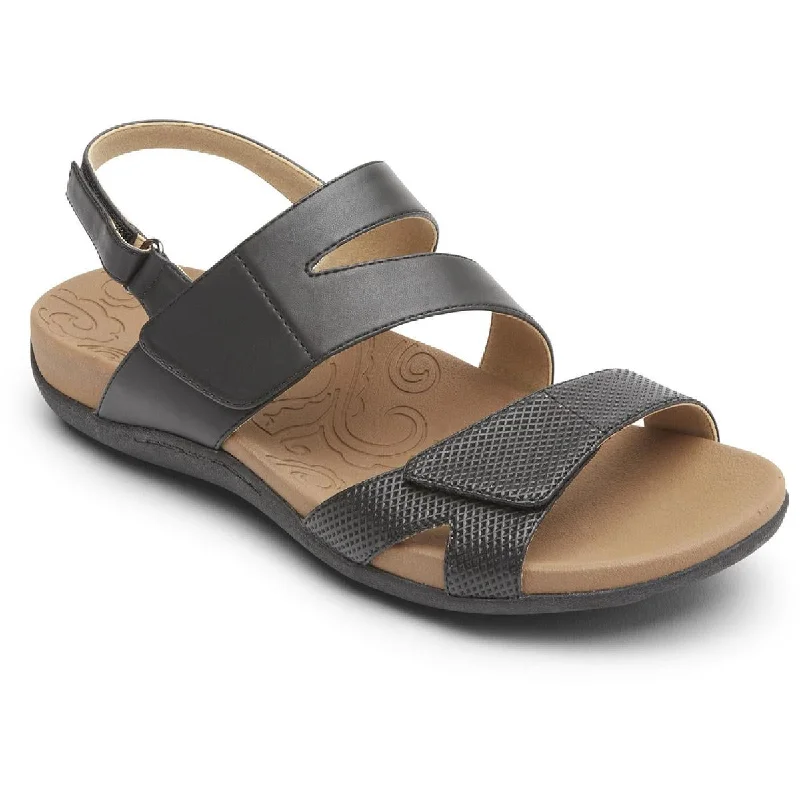 Rockport Womens Ridge ASYM  Leather Embossed Flat Sandals Tailored Oxford Style 