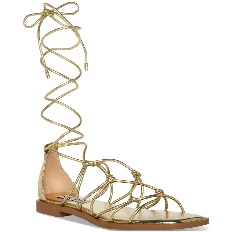 Steve Madden Womens Ainsley Faux Leather Caged Gladiator Sandals Suede Desert Boot 