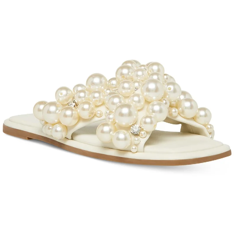 Steve Madden Womens Duri Embellished Imitation Pearl Slide Sandals Art Deco - Inspired Shoe Look Steve Madden Womens Duri Embellished Imitation Pearl Slide Sandals Art Deco - Inspired Shoe Look