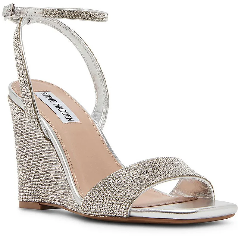 Steve Madden Womens Sophey Metallic Rhinestone Wedge Sandals Checkered Shoe Pattern Look Steve Madden Womens Sophey Metallic Rhinestone Wedge Sandals Checkered Shoe Pattern Look