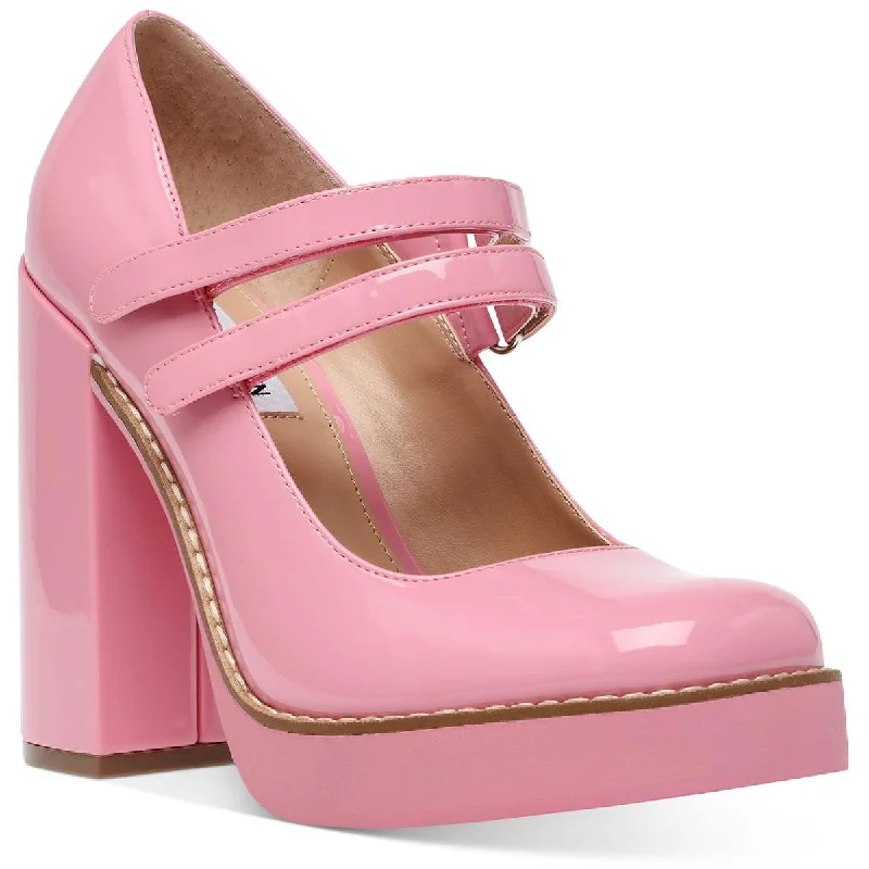 Steve Madden Womens Twice Patent Casual Block Heels Metallic Trim Shoe Design  