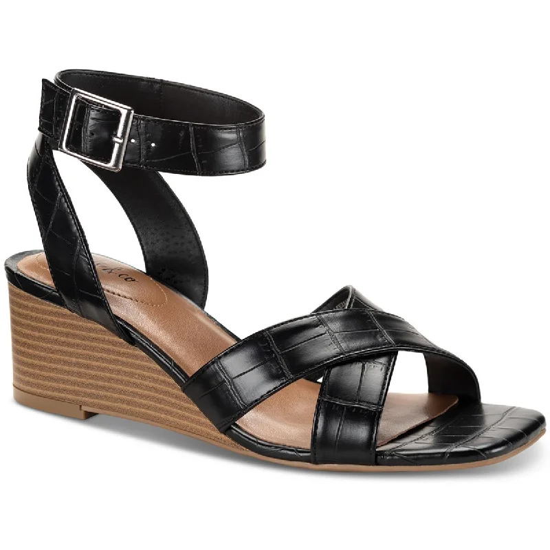 Style & Co. Womens LEEZA Faux Leather Open Toe Pumps Striped Shoe Style  