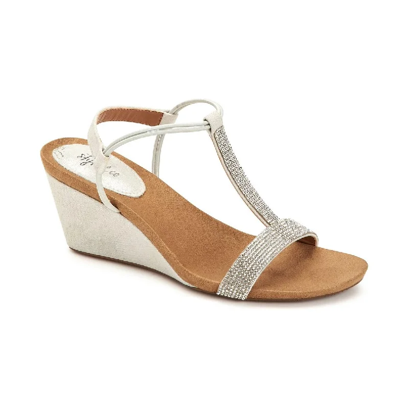 Style & Co. Womens Mulan2 Rhinestone T-Strap Wedges Inflatable Shoe Look 