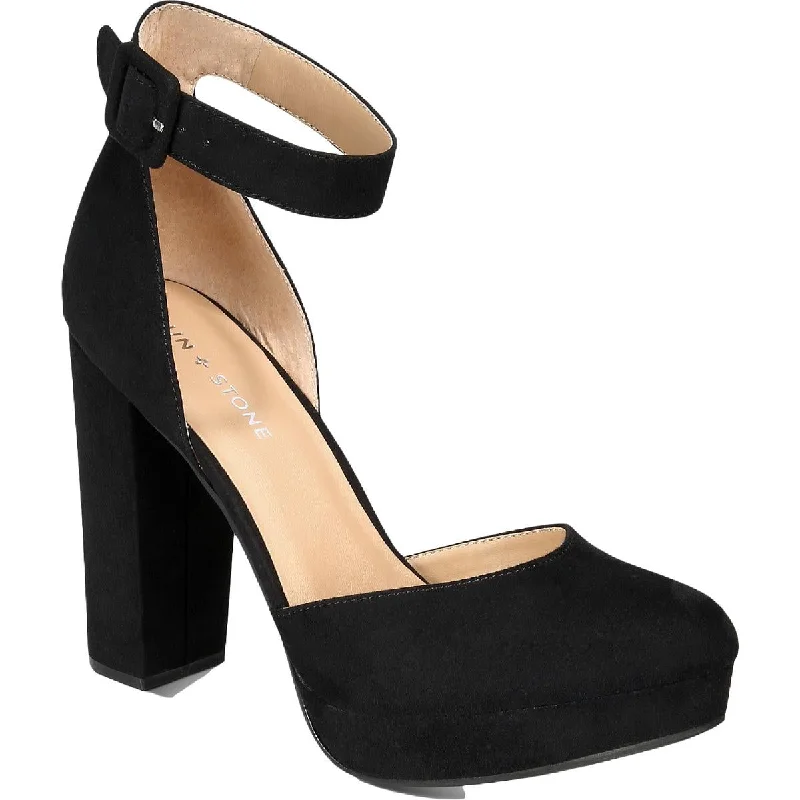 Sun + Stone Womens Estrella Microsuede Ankle Strap Dress Heels Distressed Leather Shoe Style Sun + Stone Womens Estrella Microsuede Ankle Strap Dress Heels Distressed Leather Shoe Style