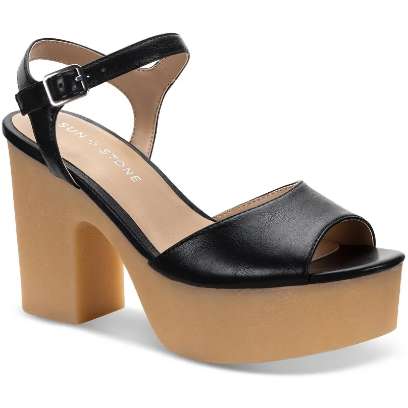 Sun + Stone Womens Gretaa Faux Leather Ankle Strap Heels Zip - Up Boot Style  