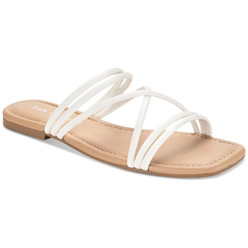 Sun + Stone Womens Quinley Slip On Square Toe Strappy Sandals Aesthetic  