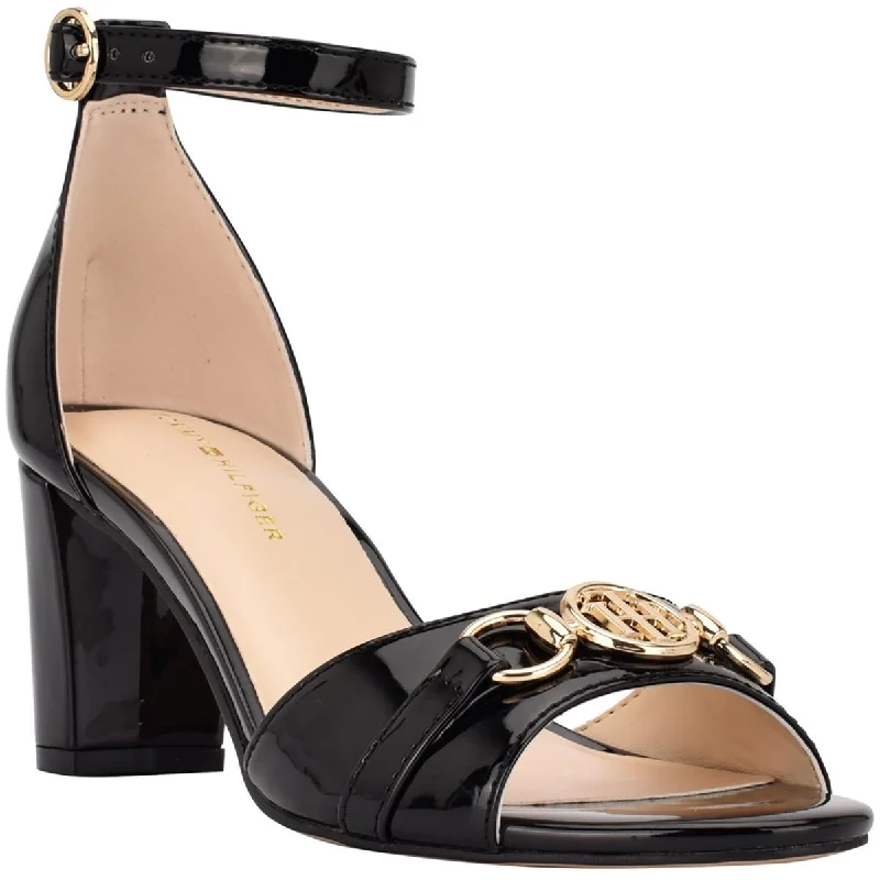 Tommy Hilfiger Womens Rusina Patent Ankle Strap Heels Patchwork Shoe Aesthetic  