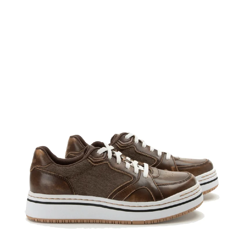 Alegria Women's Alyster Platform Sneaker in Brown Open - Lacing Derby Look  