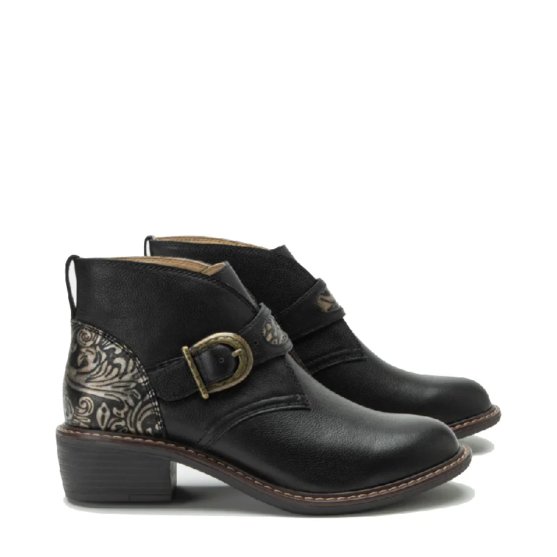 Alegria Women's Mikki Leather Heeled Boot in Showboat Black with Gold Details Dressy Chelsea Boot Style Alegria Women's Mikki Leather Heeled Boot in Showboat Black with Gold Details Dressy Chelsea Boot Style