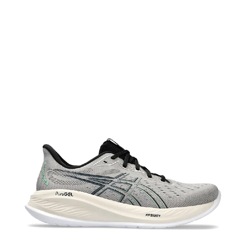 Asics Men's Gel-Cumulus 26 Sneaker in Moonrock/Dark Mint Patchwork Shoe Aesthetic  
