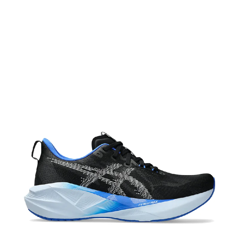 Asics Men's Novablast 5 Sneaker in Black/White Upcycled Shoe Look  