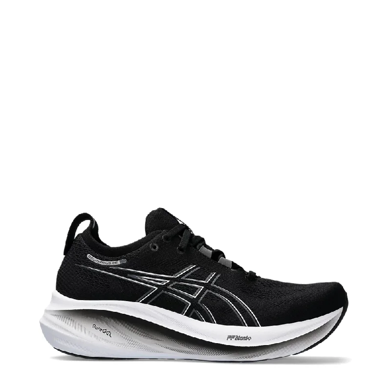 Asics Women's GEL-NIMBUS 26 Sneaker in Black/Graphite Grey Memory - Foam Slipper Look Asics Women's GEL-NIMBUS 26 Sneaker in Black/Graphite Grey Memory - Foam Slipper Look