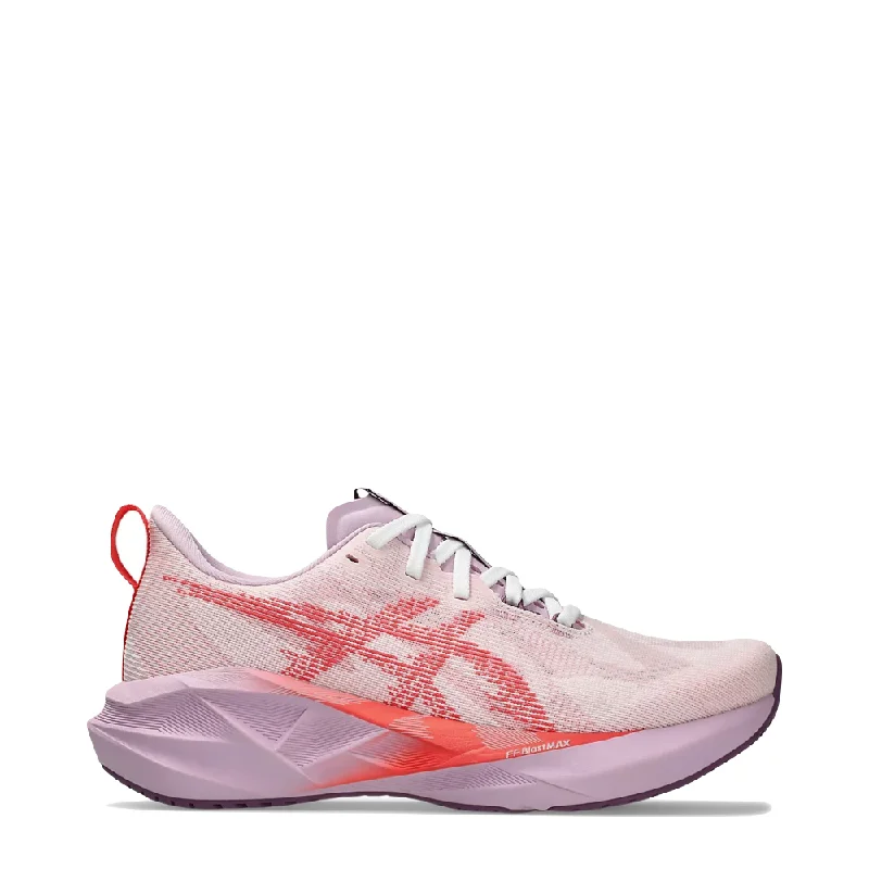 Asics Women's Novablast 5 Sneaker in White/Coral Business Monk Strap Style  