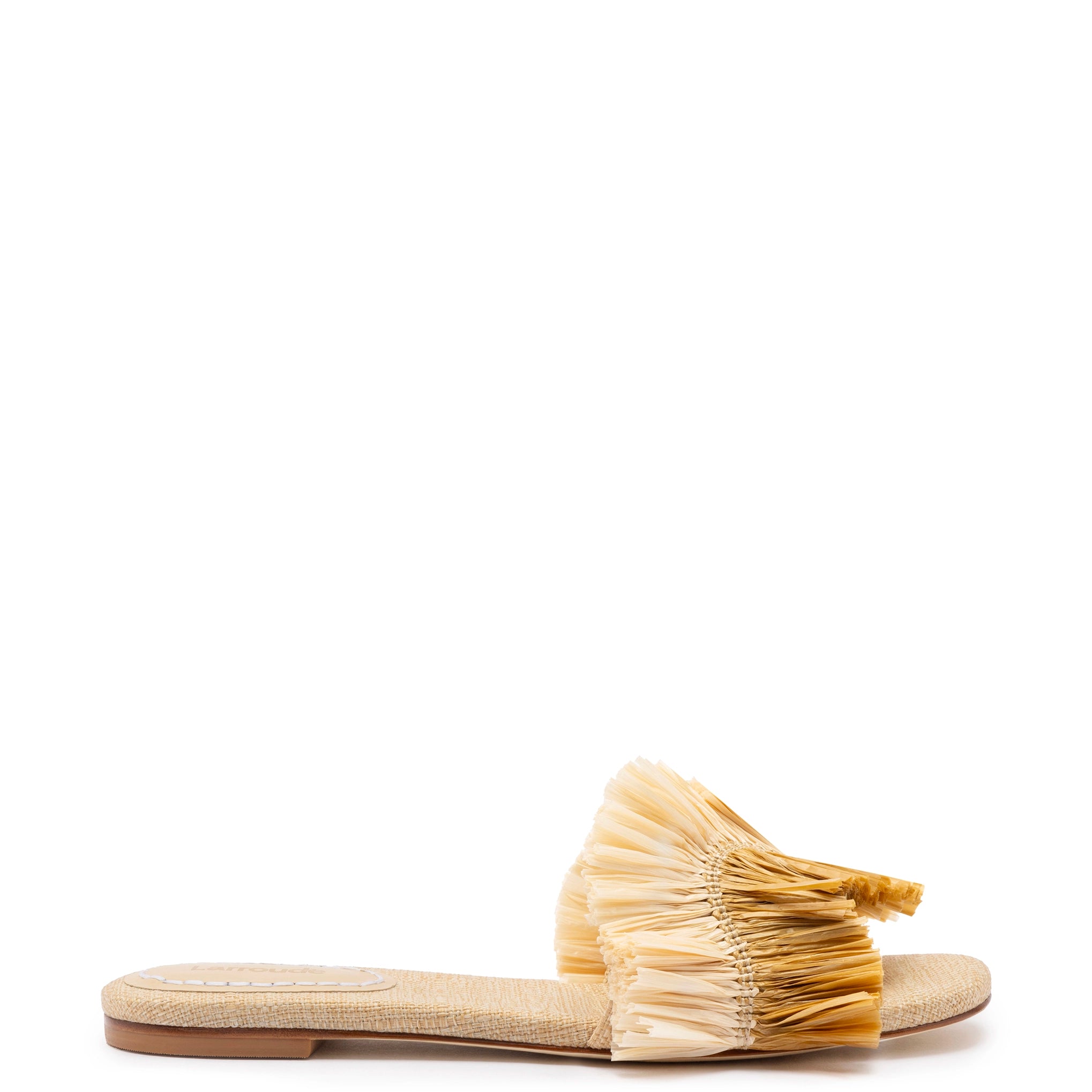 Ivy Fringe Flat In Beige Raffia Striped Shoe Style  