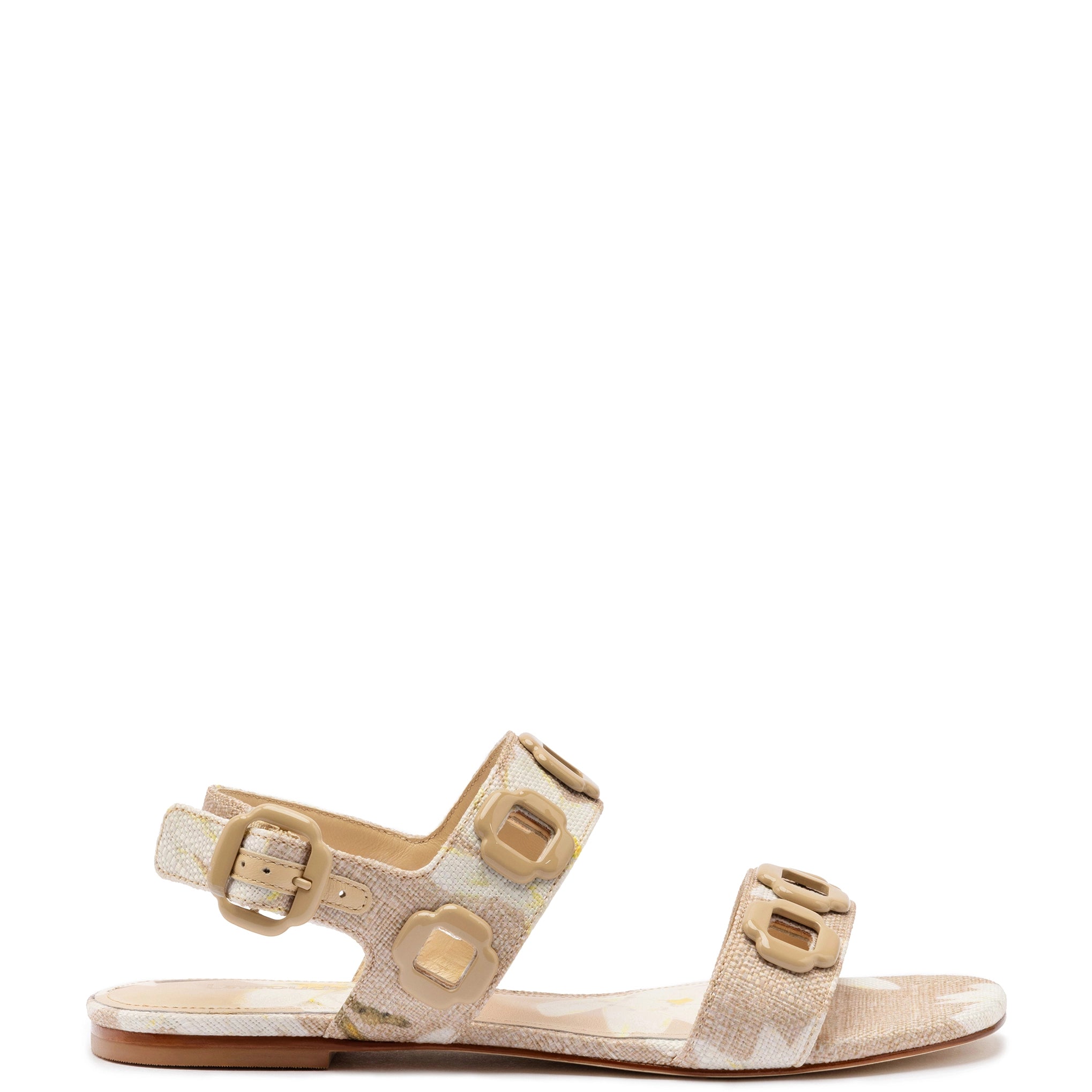Milan Flat Sandal In Beige Printed Raffia Rubber - Sole Plimsoll Look  