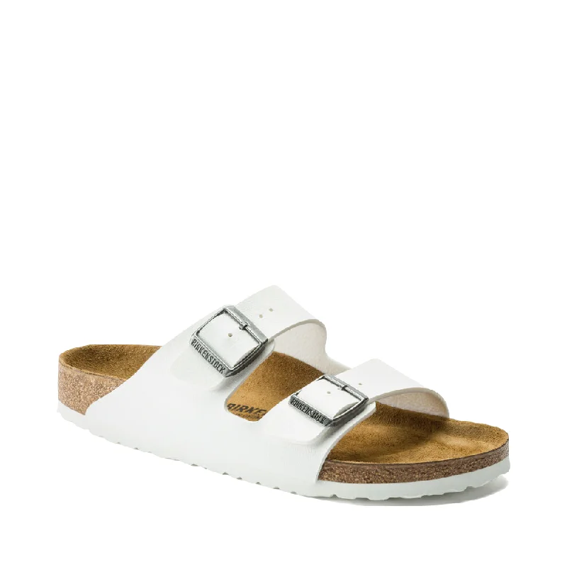 Birkenstock Arizona Birko-Flor Sandal in White Beaded Moccasin Design 