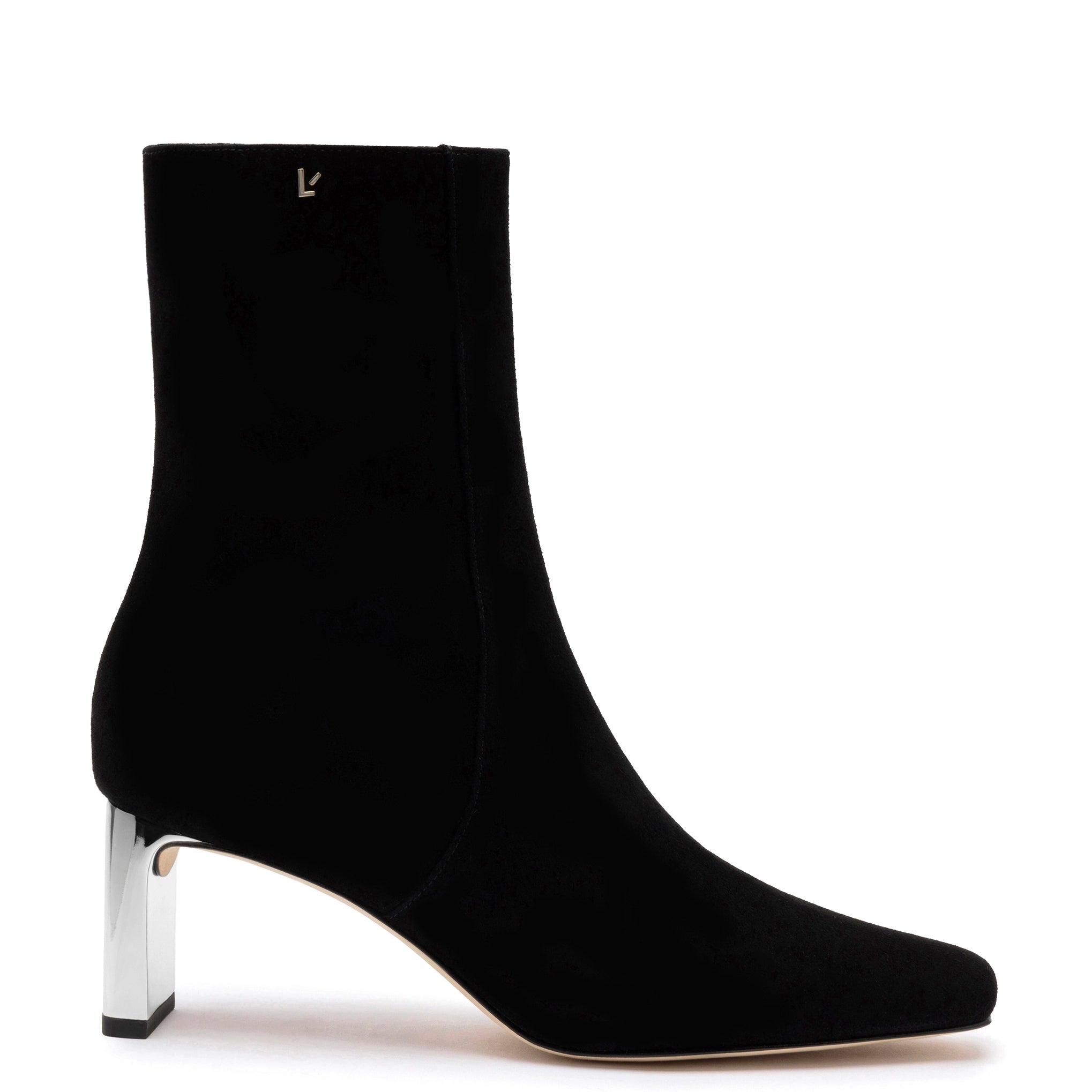 Alexis Bootie In Black Suede and Silver Heel Waterproof Hiking Boot Design  