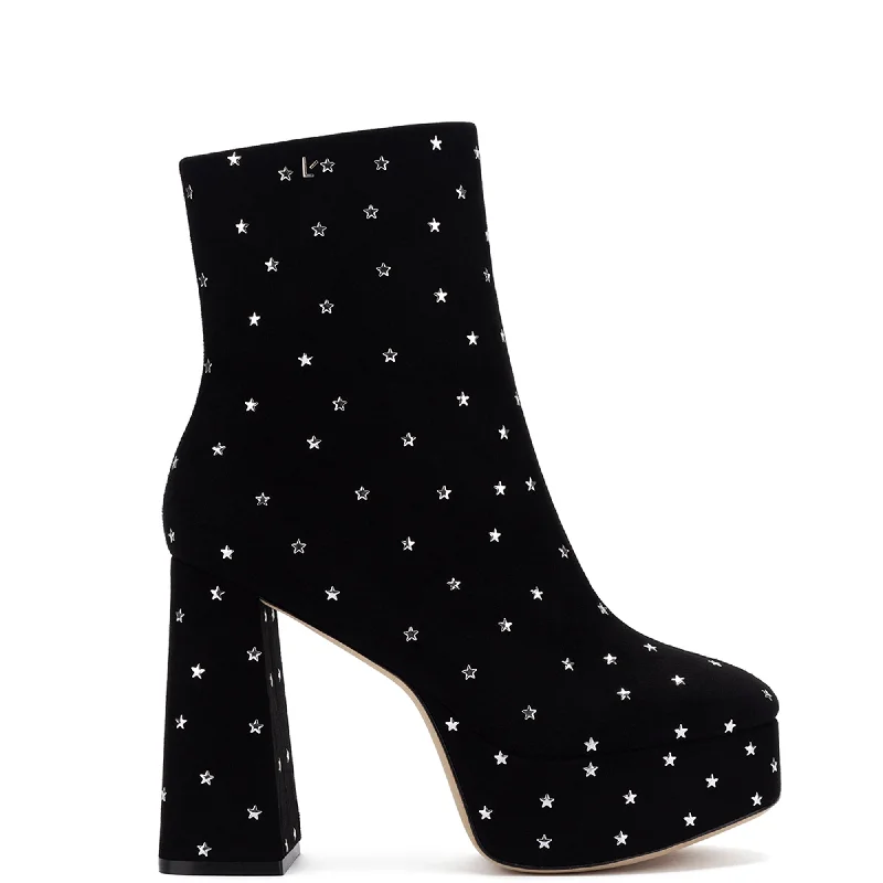 Dolly Boot In Black Suede and Silver Stars Memory - Foam Slipper Look  