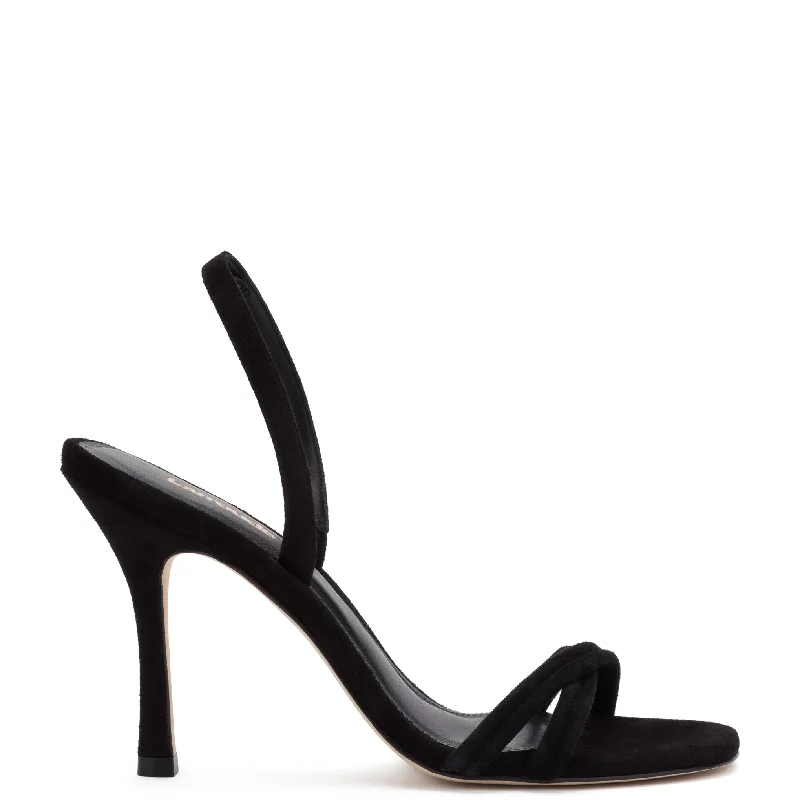Annie Sandal In Black Suede Open - Lacing Derby Look  