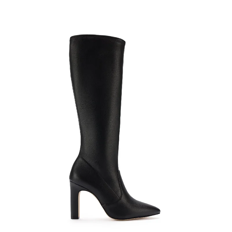 Christy Boot In Black Vegan Stretch Leather Moccasin Soft - Sole Style  