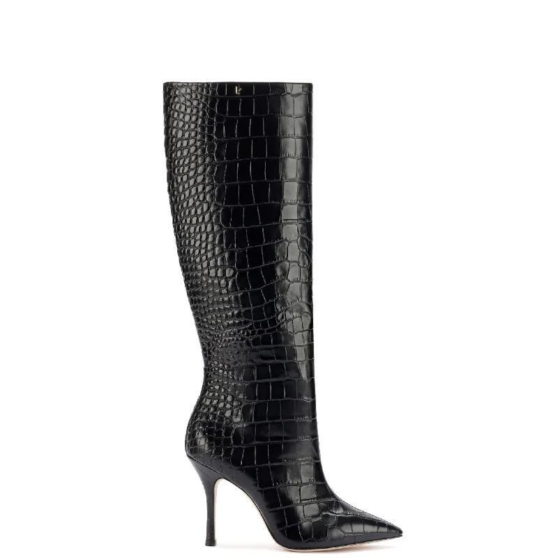 Kate Boot In Black Stamped Leather Moccasin Soft - Sole Style  
