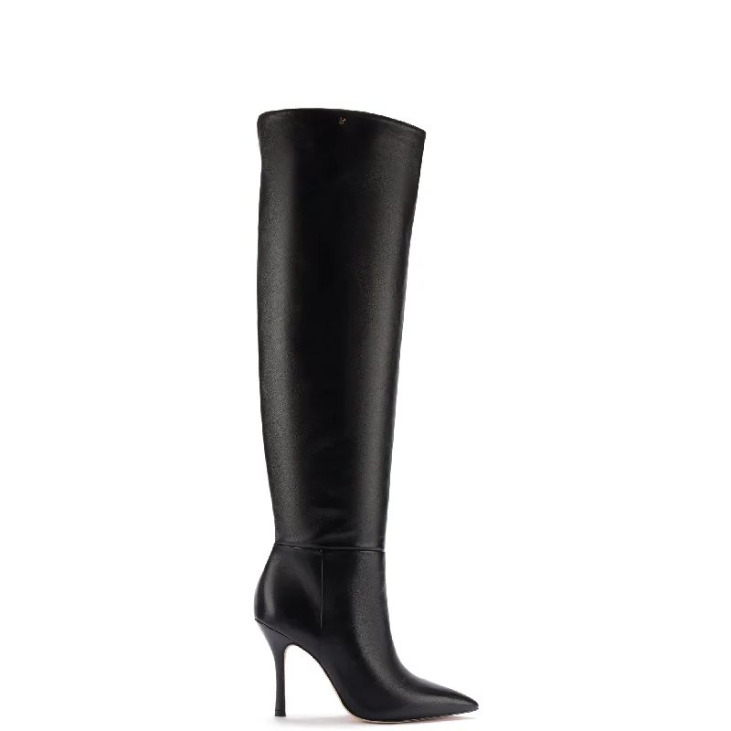 Kate Hi Boot In Black Leather Checkered Shoe Pattern Look  
