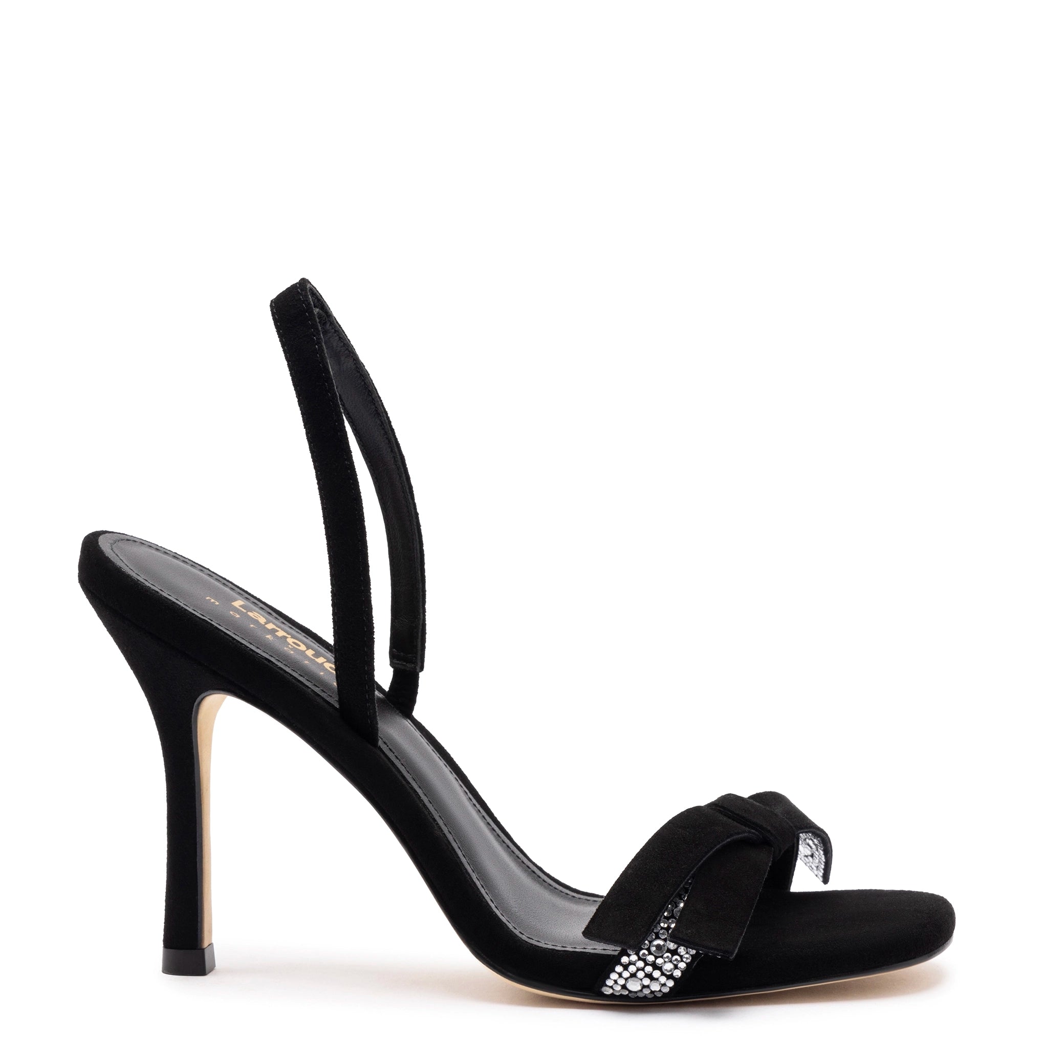 Larroudé x Markarian Sandal In Black Suede and Crystals Victorian - Era Boot Style Larroudé x Markarian Sandal In Black Suede and Crystals Victorian - Era Boot Style