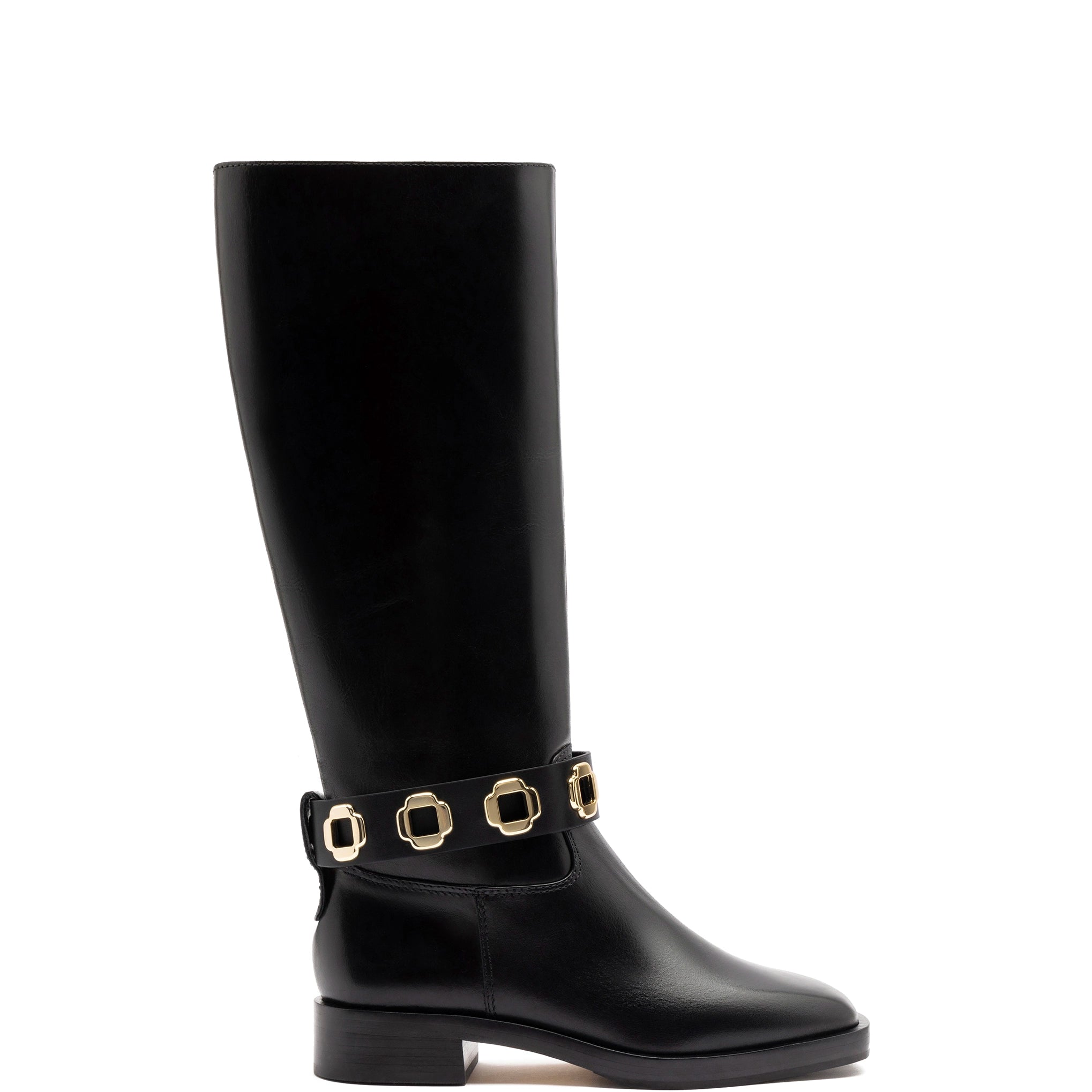 Milan Flat Boot In Black Leather Two - Tone Shoe Design  
