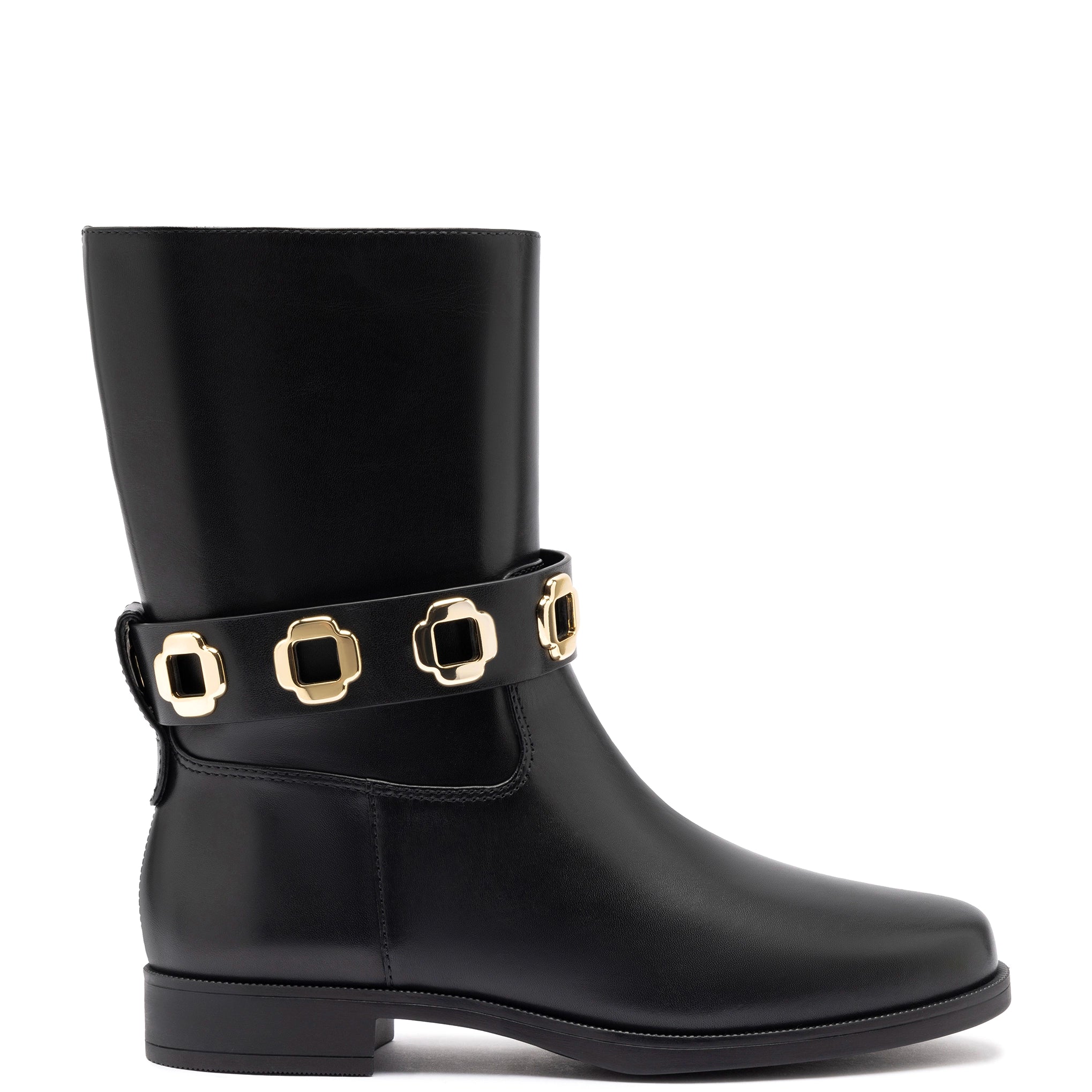 Milan Flat Bootie In Black Water Resistant Leather Brogue Oxford Aesthetic 