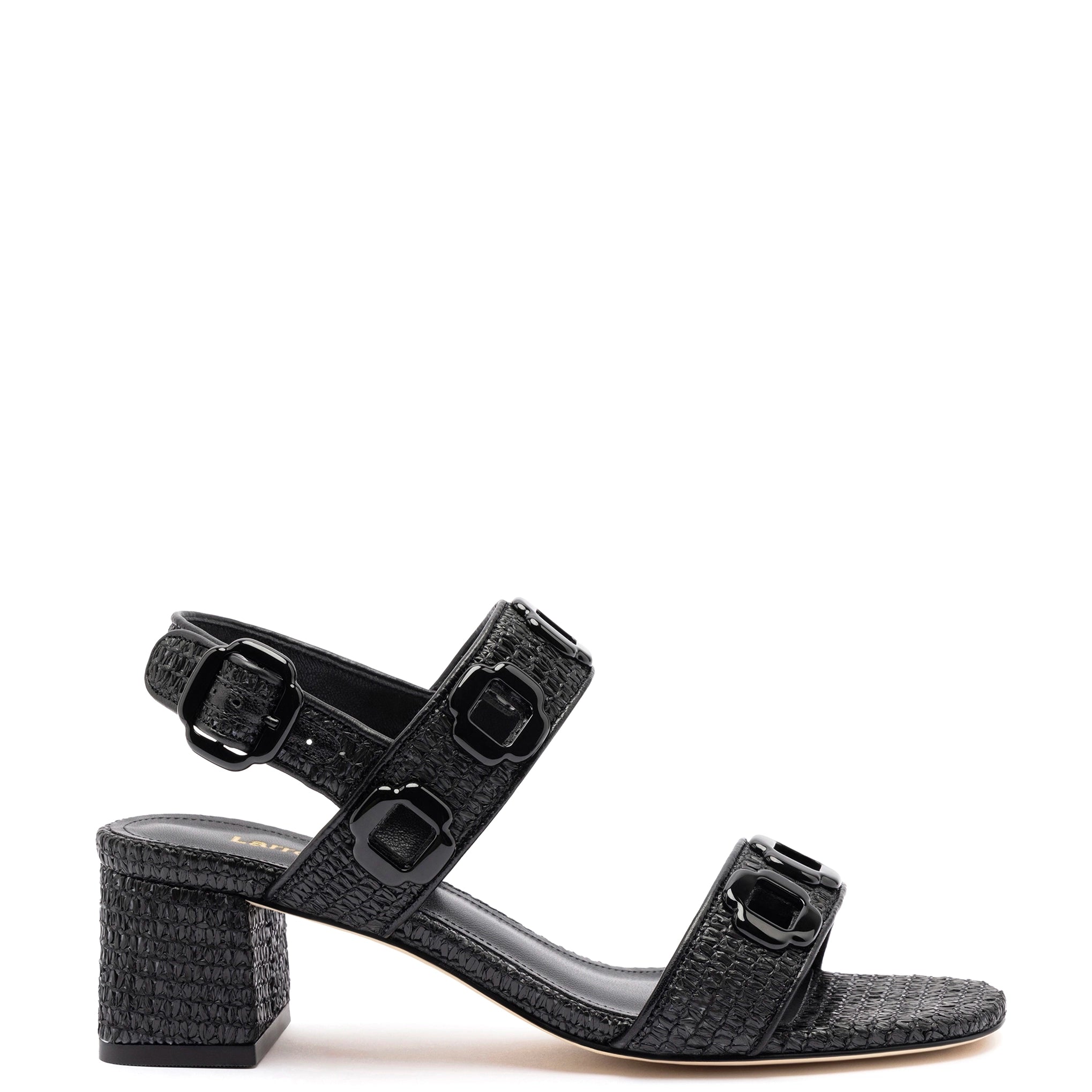 Milan Sandal In Black Wave Raffia Business Monk Strap Style  