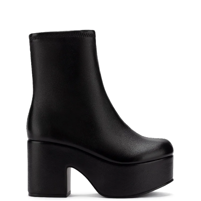 Miso Platform Boot In Black Stretch Leather Ivy League Loafer Look 