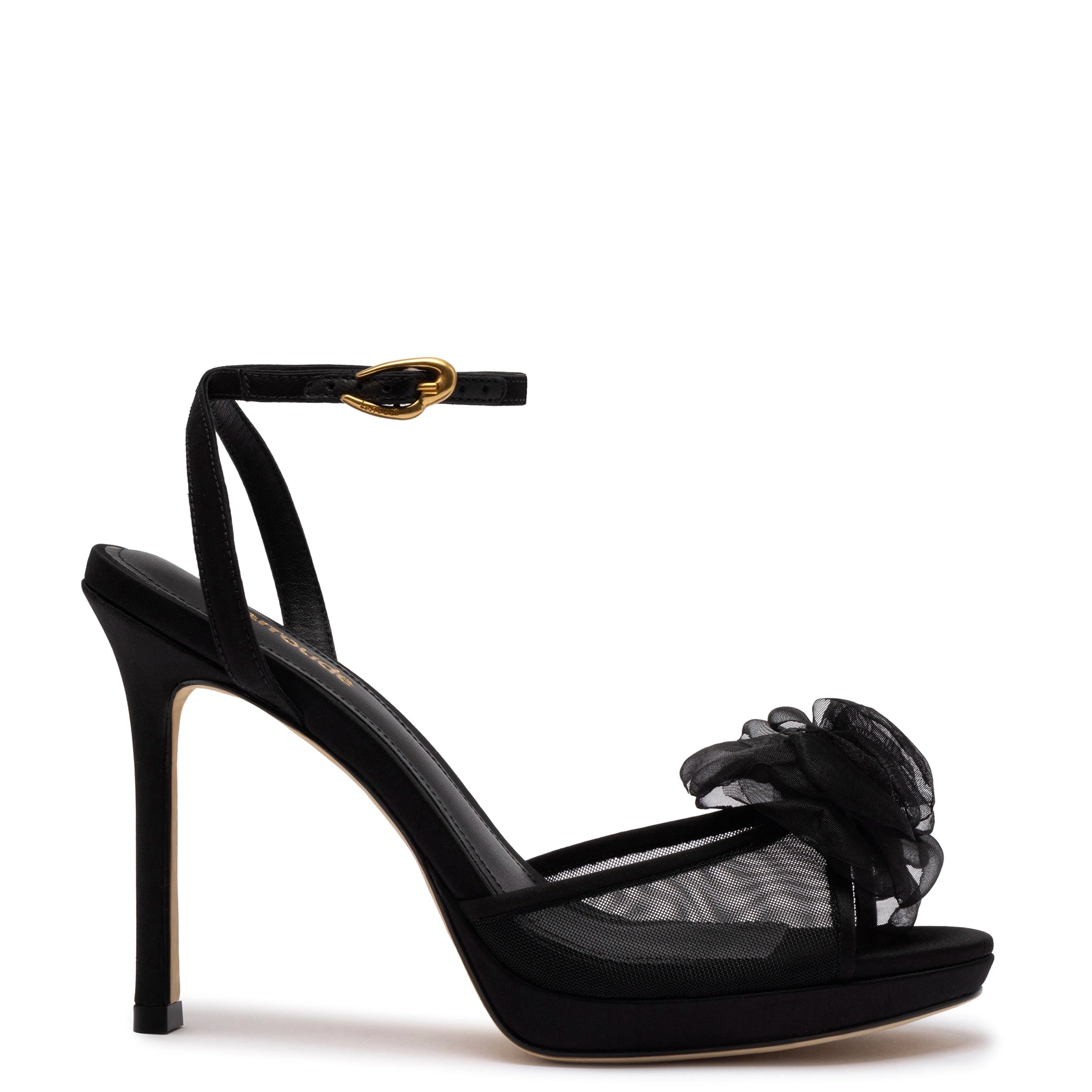 Salma Platform Sandal In Black Satin Sustainable Shoe Design  
