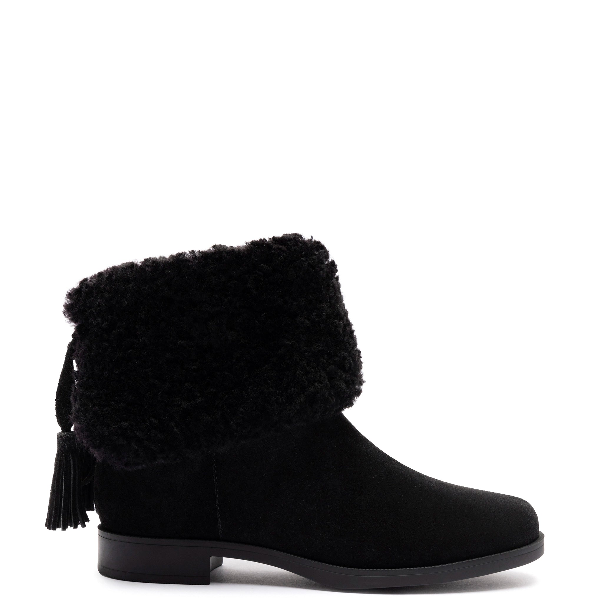 Verbier Bootie In Black Suede and Black Shearling Victorian - Era Boot Style  