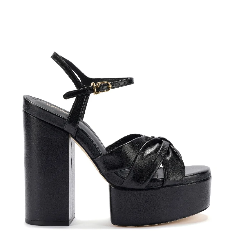Vivienne Platform Sandal In Black Leather Camouflage Print Boot Style  