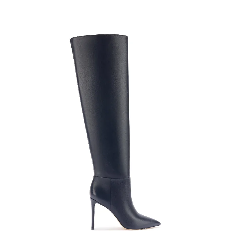 Larroudé x Jennifer Fisher Boot In Inky Blue Leather Art Deco - Inspired Shoe Look Larroudé x Jennifer Fisher Boot In Inky Blue Leather Art Deco - Inspired Shoe Look