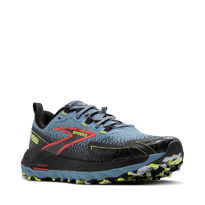 Brooks Men's Cascadia 18 Sneaker in Citadel/Ebony/Lime Quick - Dry Hiking Shoe Style   