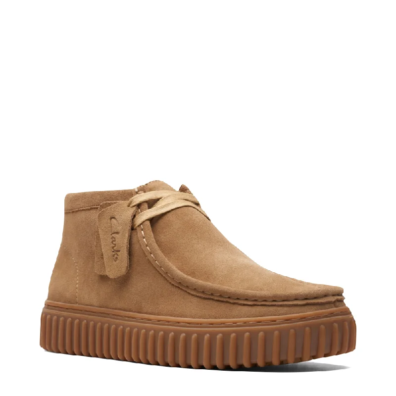 Clarks Men's Torhill Hi Suede Moc Toe Lace Boot in Sand Bespoke Shoe Aesthetic 